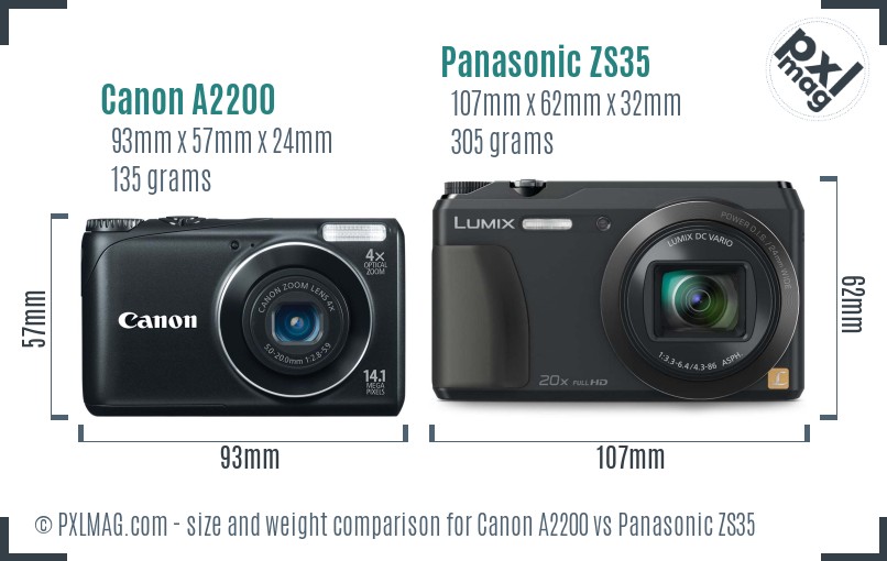 Canon A2200 vs Panasonic ZS35 size comparison