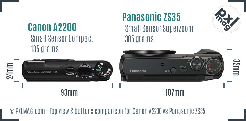 Canon A2200 vs Panasonic ZS35 top view buttons comparison