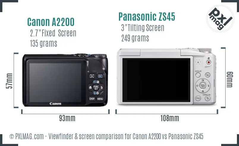 Canon A2200 vs Panasonic ZS45 Screen and Viewfinder comparison