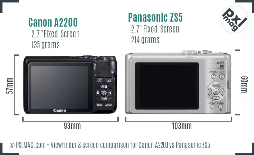 Canon A2200 vs Panasonic ZS5 Screen and Viewfinder comparison