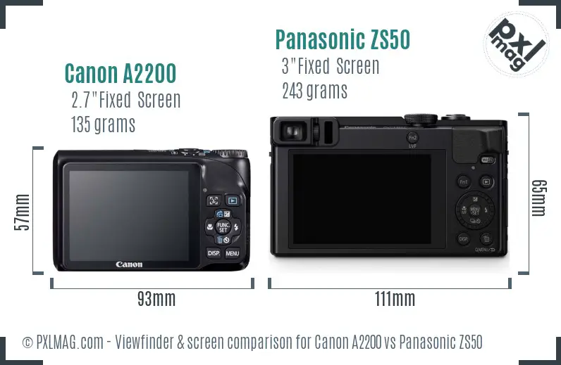 Canon A2200 vs Panasonic ZS50 Screen and Viewfinder comparison Canon A2200 vs Panasonic ZS50 Screen and Viewfinder comparison
