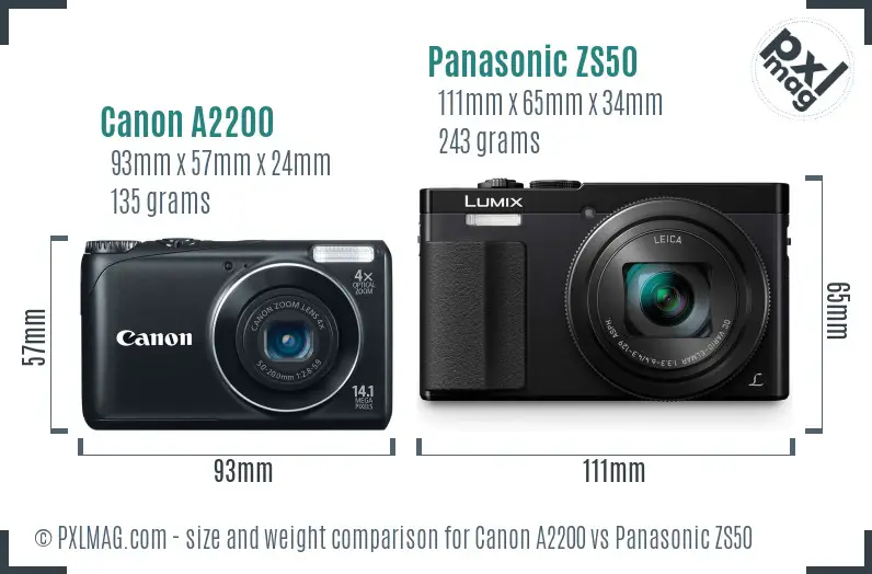 Canon A2200 vs Panasonic ZS50 size comparison Canon A2200 vs Panasonic ZS50 size comparison