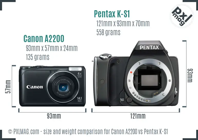 Canon A2200 vs Pentax K-S1 size comparison