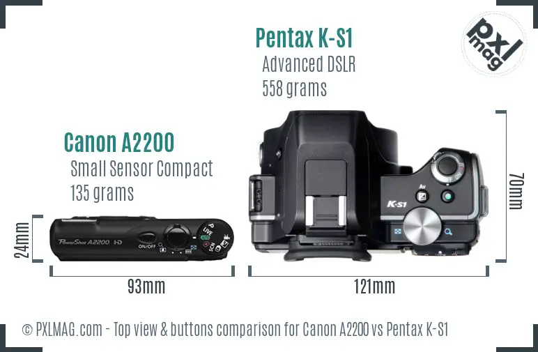 Canon A2200 vs Pentax K-S1 top view buttons comparison