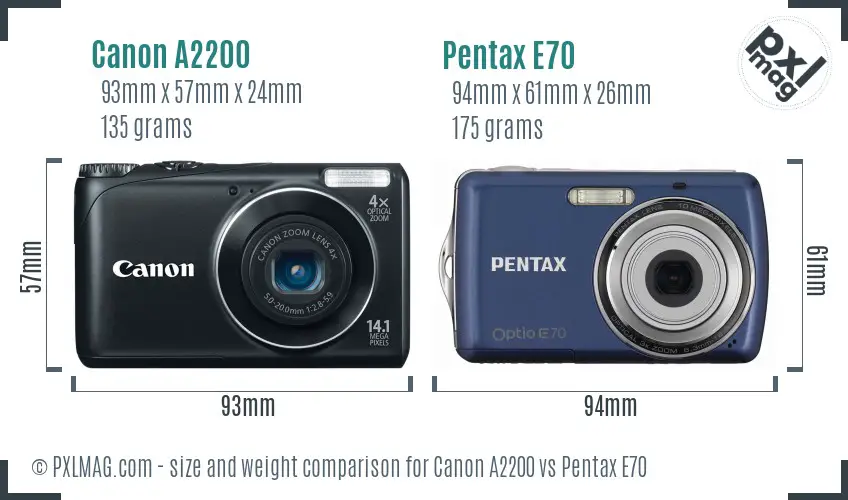 Canon A2200 vs Pentax E70 size comparison