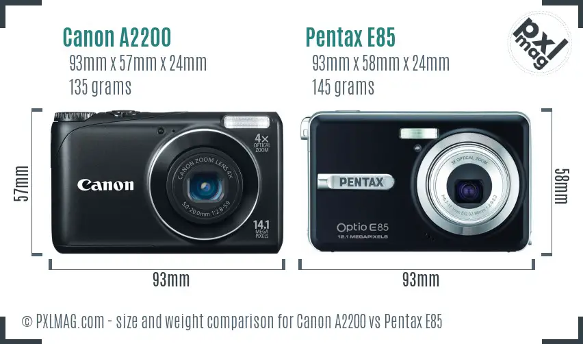 Canon A2200 vs Pentax E85 size comparison