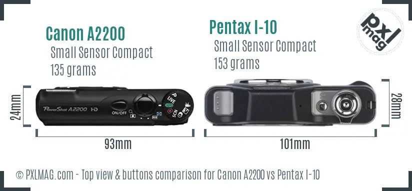 Canon A2200 vs Pentax I-10 top view buttons comparison