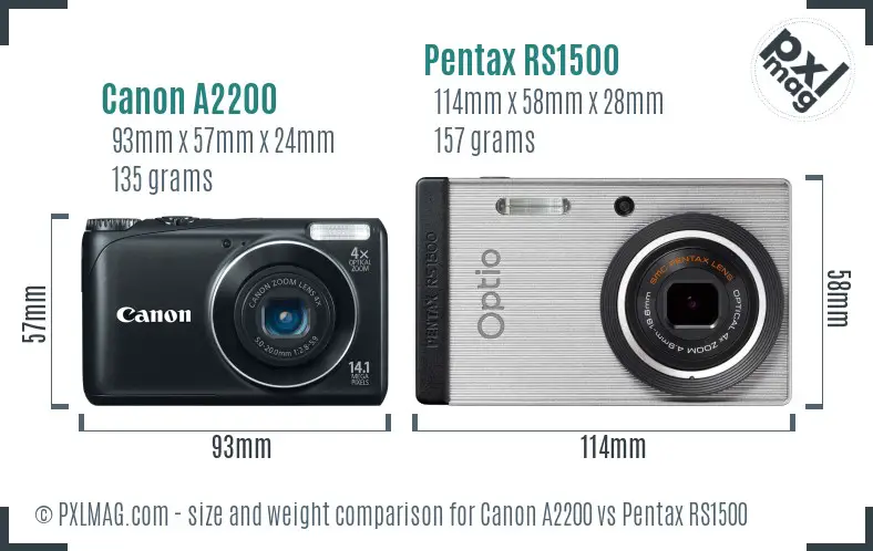 Canon A2200 vs Pentax RS1500 size comparison