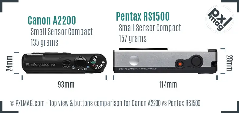 Canon A2200 vs Pentax RS1500 top view buttons comparison