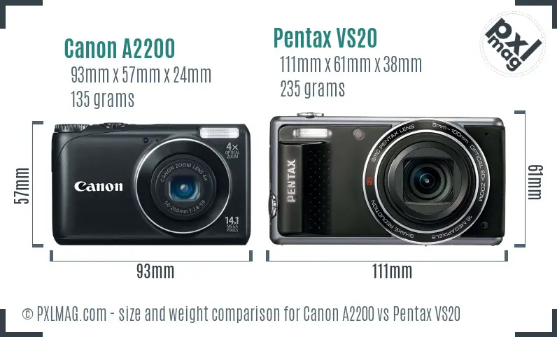 Canon A2200 vs Pentax VS20 size comparison