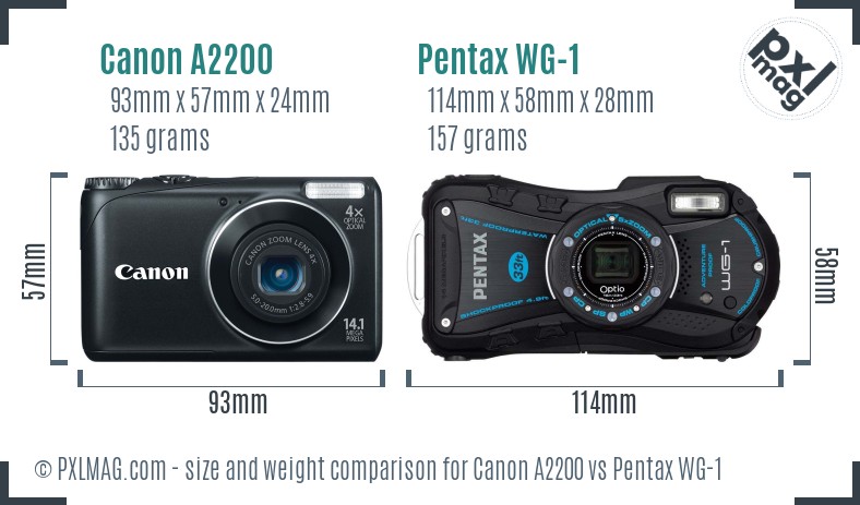 Canon A2200 vs Pentax WG-1 size comparison