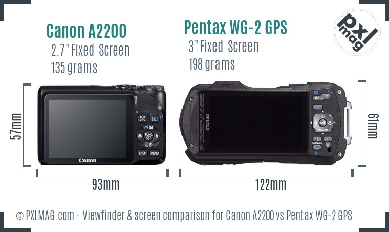 Canon A2200 vs Pentax WG-2 GPS Screen and Viewfinder comparison
