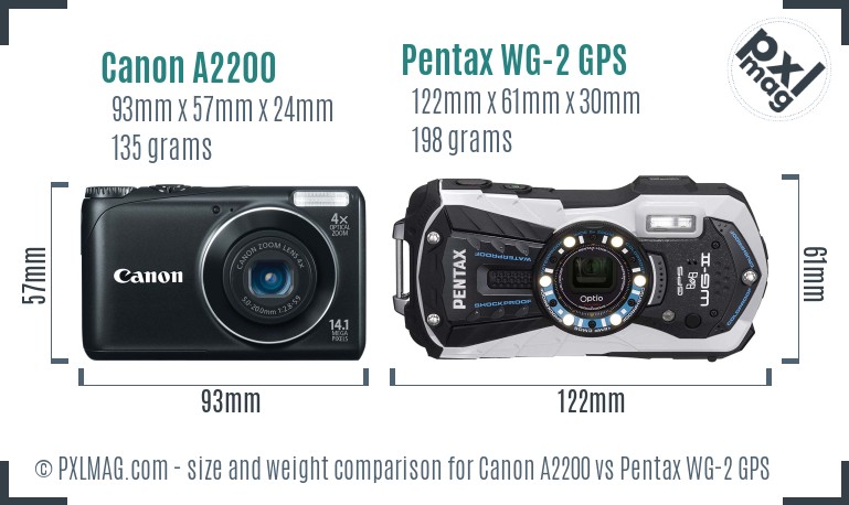 Canon A2200 vs Pentax WG-2 GPS size comparison