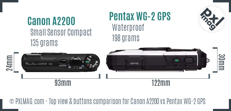 Canon A2200 vs Pentax WG-2 GPS top view buttons comparison