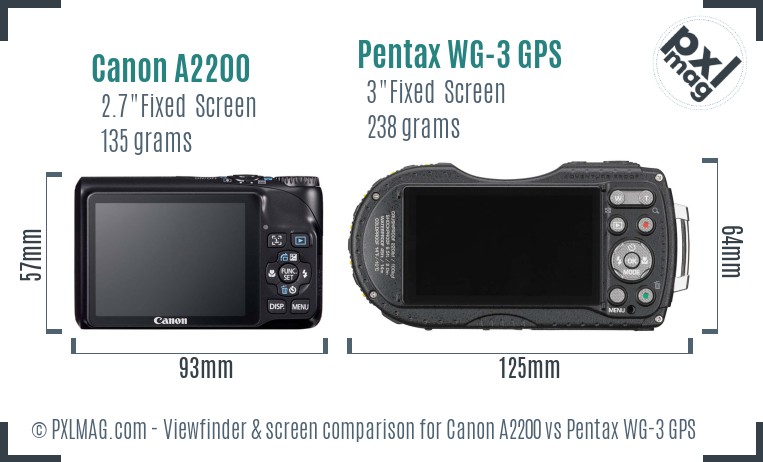 Canon A2200 vs Pentax WG-3 GPS Screen and Viewfinder comparison