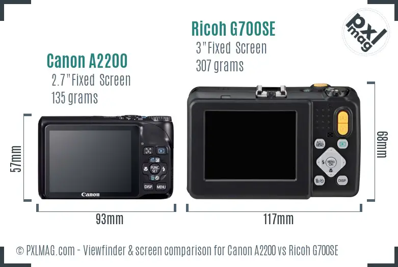 Canon A2200 vs Ricoh G700SE Screen and Viewfinder comparison