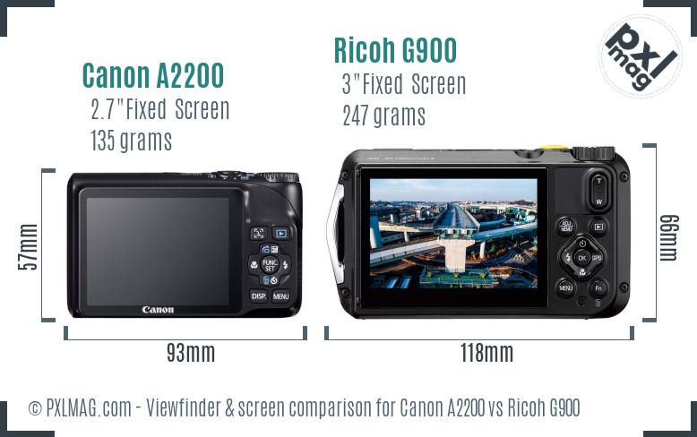 Canon A2200 vs Ricoh G900 Screen and Viewfinder comparison