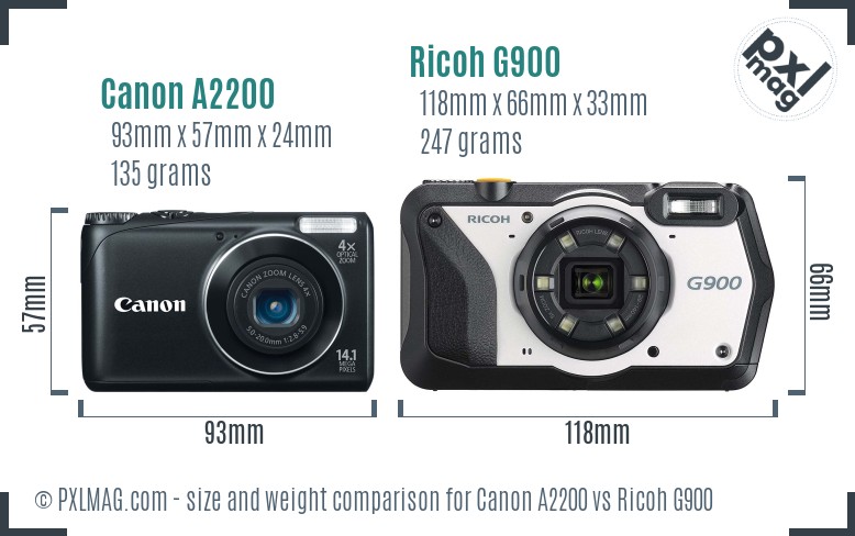 Canon A2200 vs Ricoh G900 size comparison Canon A2200 vs Ricoh G900 size comparison
