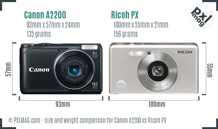 Canon A2200 vs Ricoh PX size comparison Canon A2200 vs Ricoh PX size comparison