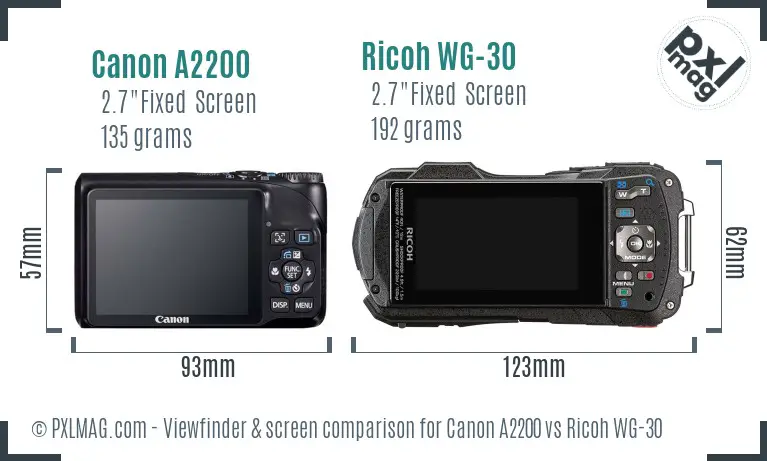 Canon A2200 vs Ricoh WG-30 Screen and Viewfinder comparison