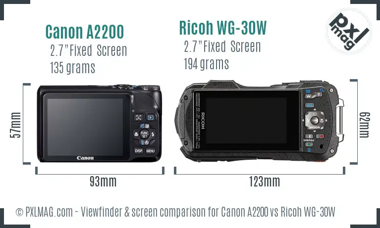 Canon A2200 vs Ricoh WG-30W Screen and Viewfinder comparison