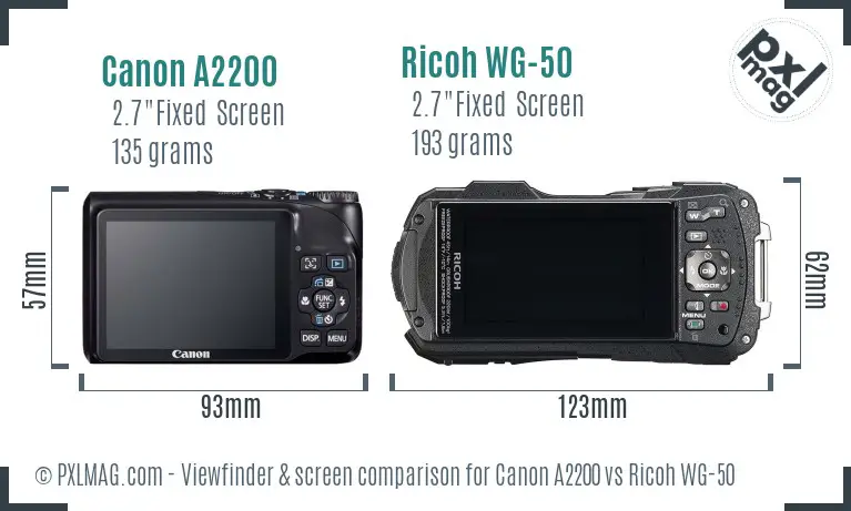 Canon A2200 vs Ricoh WG-50 Screen and Viewfinder comparison