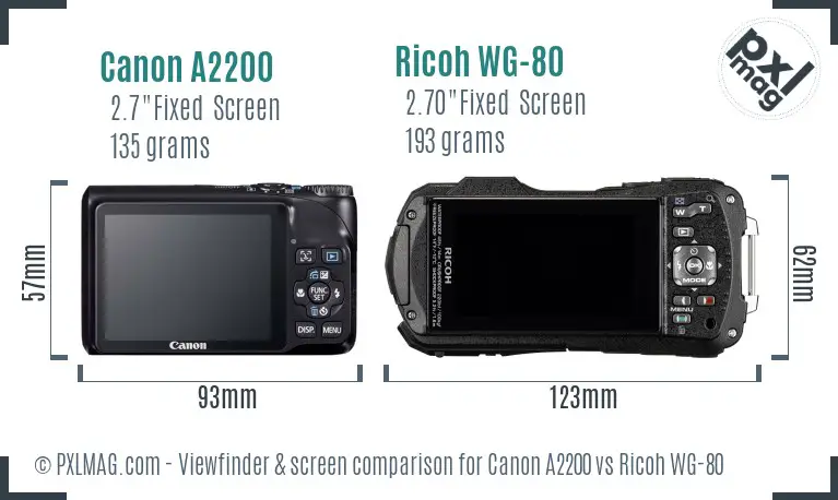 Canon A2200 vs Ricoh WG-80 Screen and Viewfinder comparison Canon A2200 vs Ricoh WG-80 Screen and Viewfinder comparison