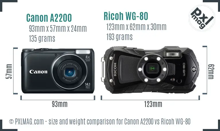 Canon A2200 vs Ricoh WG-80 size comparison Canon A2200 vs Ricoh WG-80 size comparison