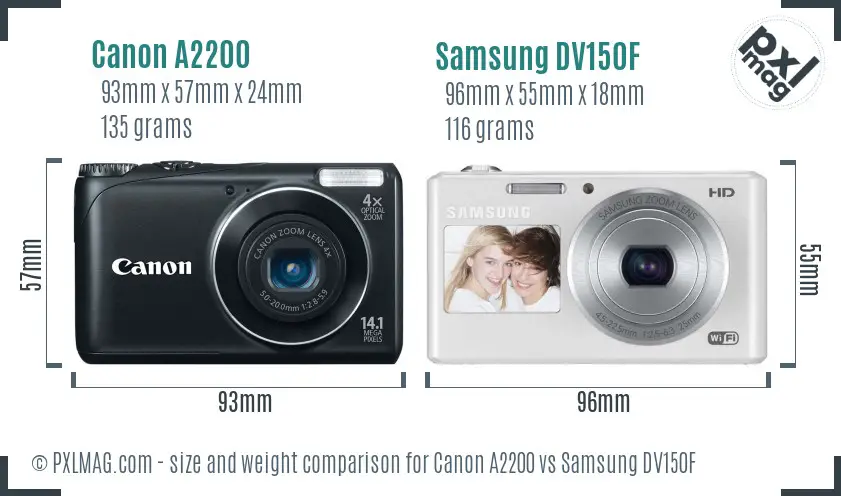 Canon A2200 vs Samsung DV150F size comparison