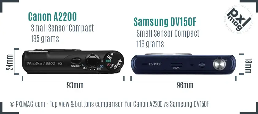 Canon A2200 vs Samsung DV150F top view buttons comparison