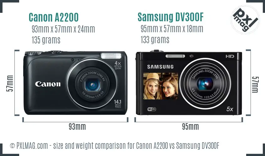 Canon A2200 vs Samsung DV300F size comparison