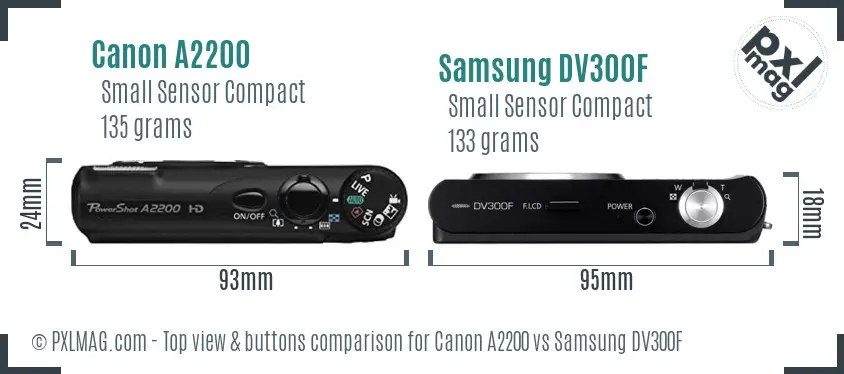 Canon A2200 vs Samsung DV300F top view buttons comparison