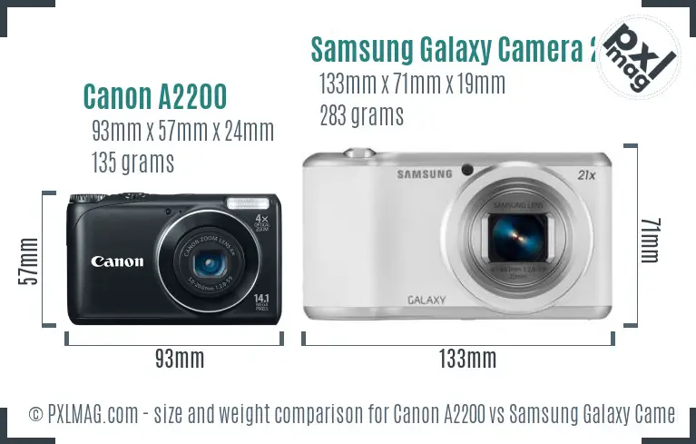 Canon A2200 vs Samsung Galaxy Camera 2 size comparison