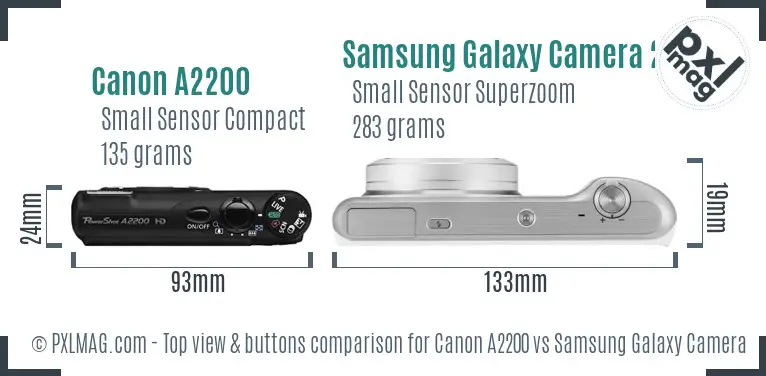 Canon A2200 vs Samsung Galaxy Camera 2 top view buttons comparison