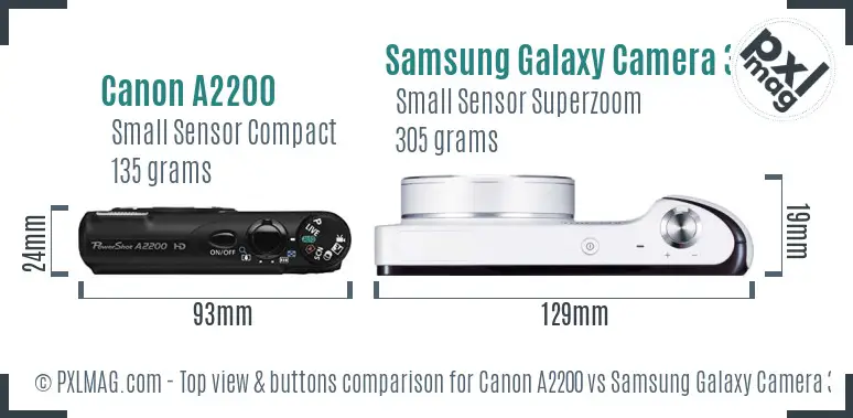 Canon A2200 vs Samsung Galaxy Camera 3G top view buttons comparison