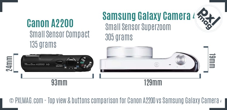 Canon A2200 vs Samsung Galaxy Camera 4G top view buttons comparison