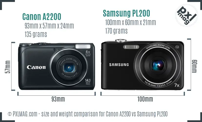 Canon A2200 vs Samsung PL200 size comparison