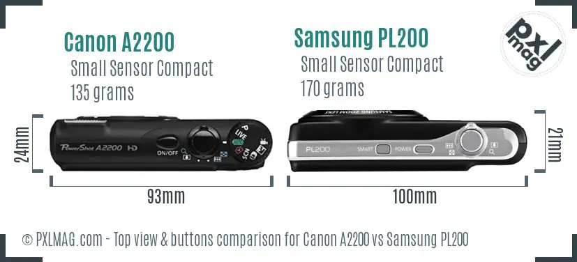 Canon A2200 vs Samsung PL200 top view buttons comparison