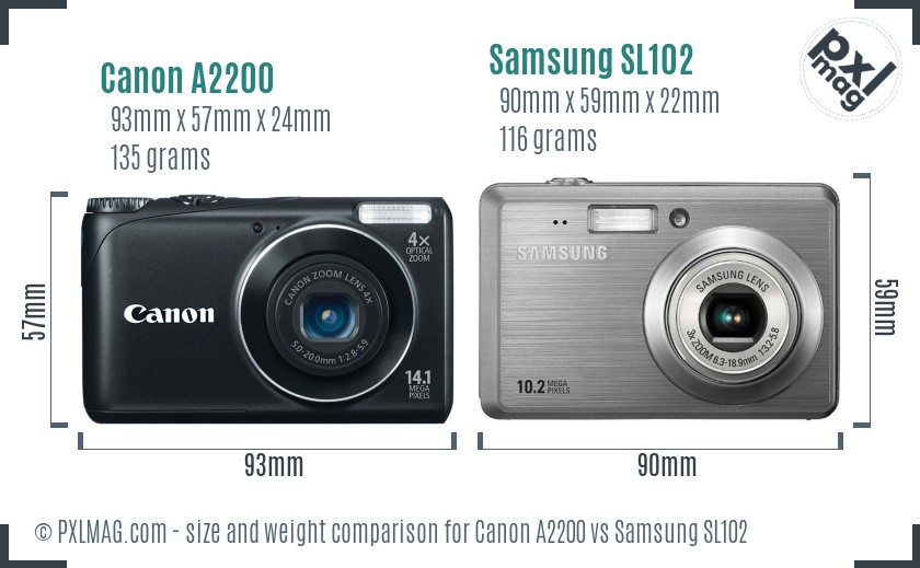 Canon A2200 vs Samsung SL102 size comparison