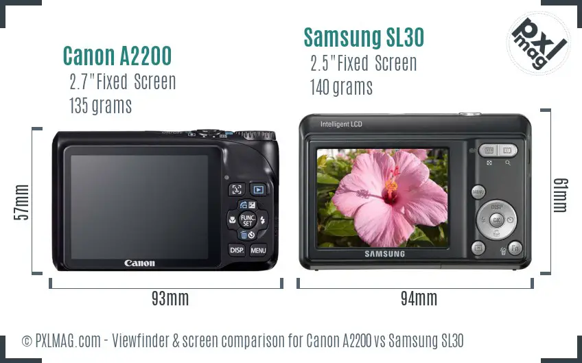 Canon A2200 vs Samsung SL30 Screen and Viewfinder comparison