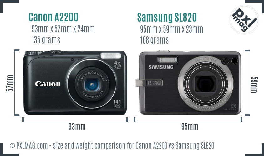 Canon A2200 vs Samsung SL820 size comparison