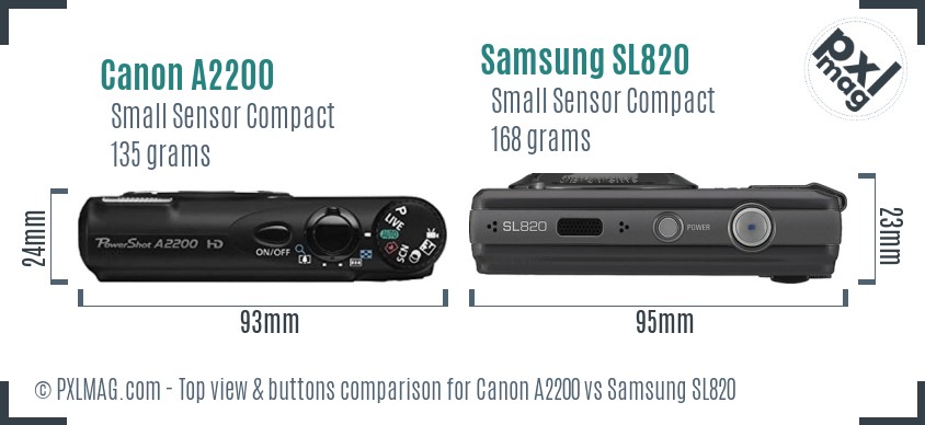 Canon A2200 vs Samsung SL820 top view buttons comparison