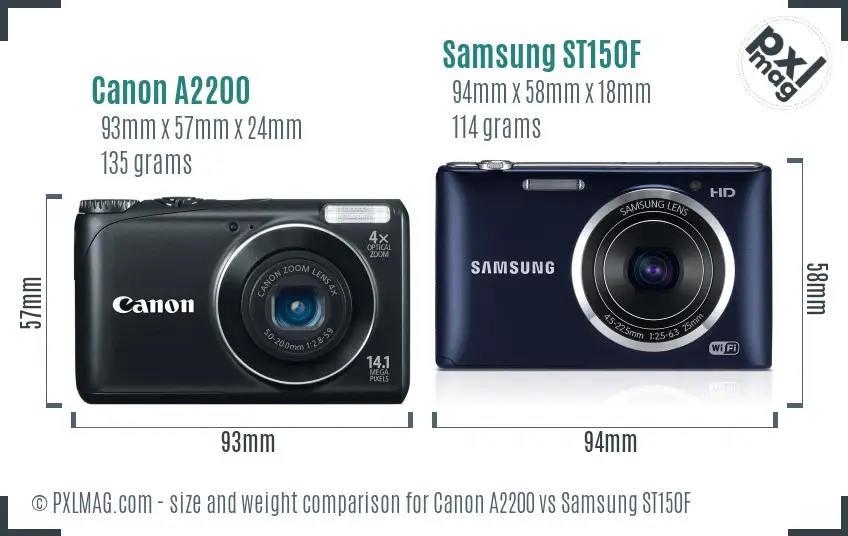 Canon A2200 vs Samsung ST150F size comparison