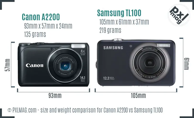 Canon A2200 vs Samsung TL100 size comparison