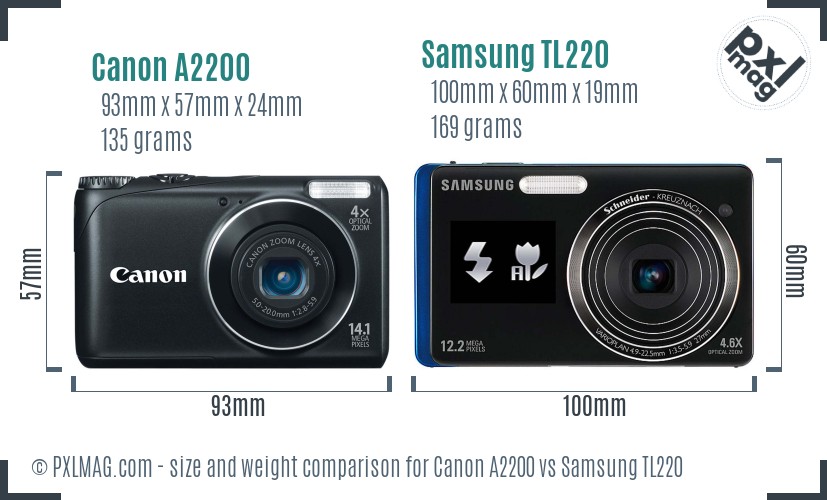 Canon A2200 vs Samsung TL220 size comparison