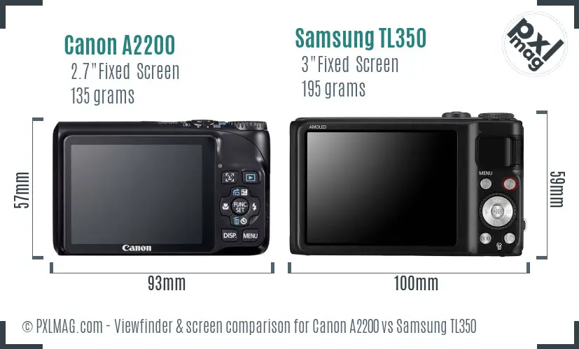 Canon A2200 vs Samsung TL350 Screen and Viewfinder comparison