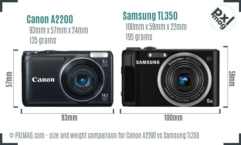 Canon A2200 vs Samsung TL350 size comparison