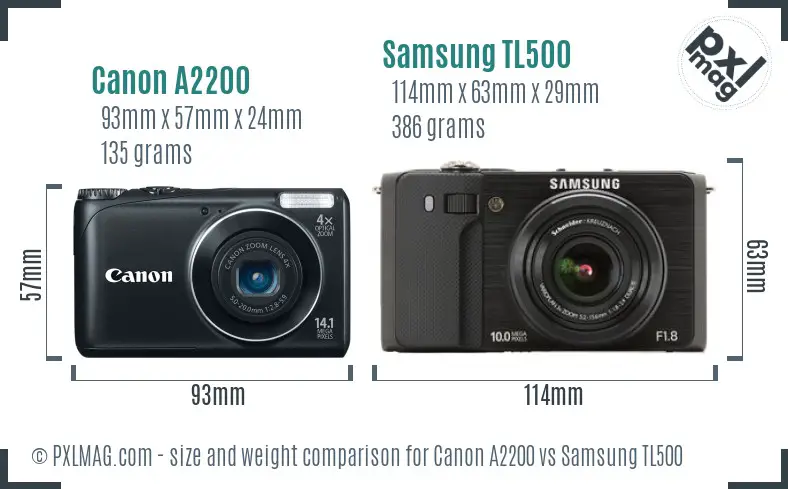 Canon A2200 vs Samsung TL500 size comparison Canon A2200 vs Samsung TL500 size comparison