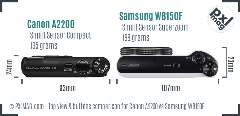 Canon A2200 vs Samsung WB150F top view buttons comparison