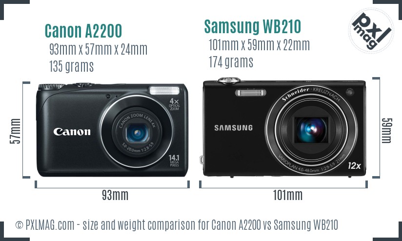 Canon A2200 vs Samsung WB210 size comparison